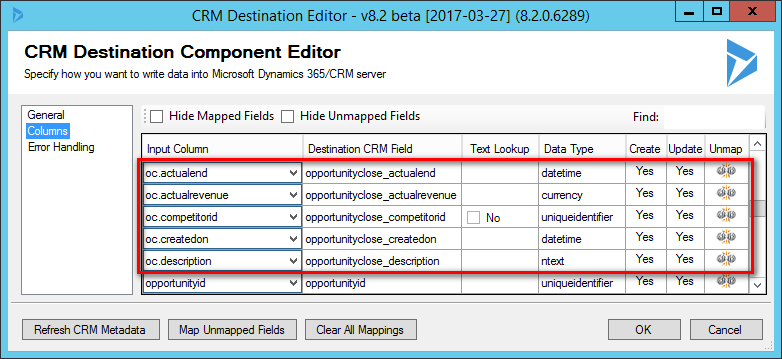 OpportunityClose Virtual Fields Mapped